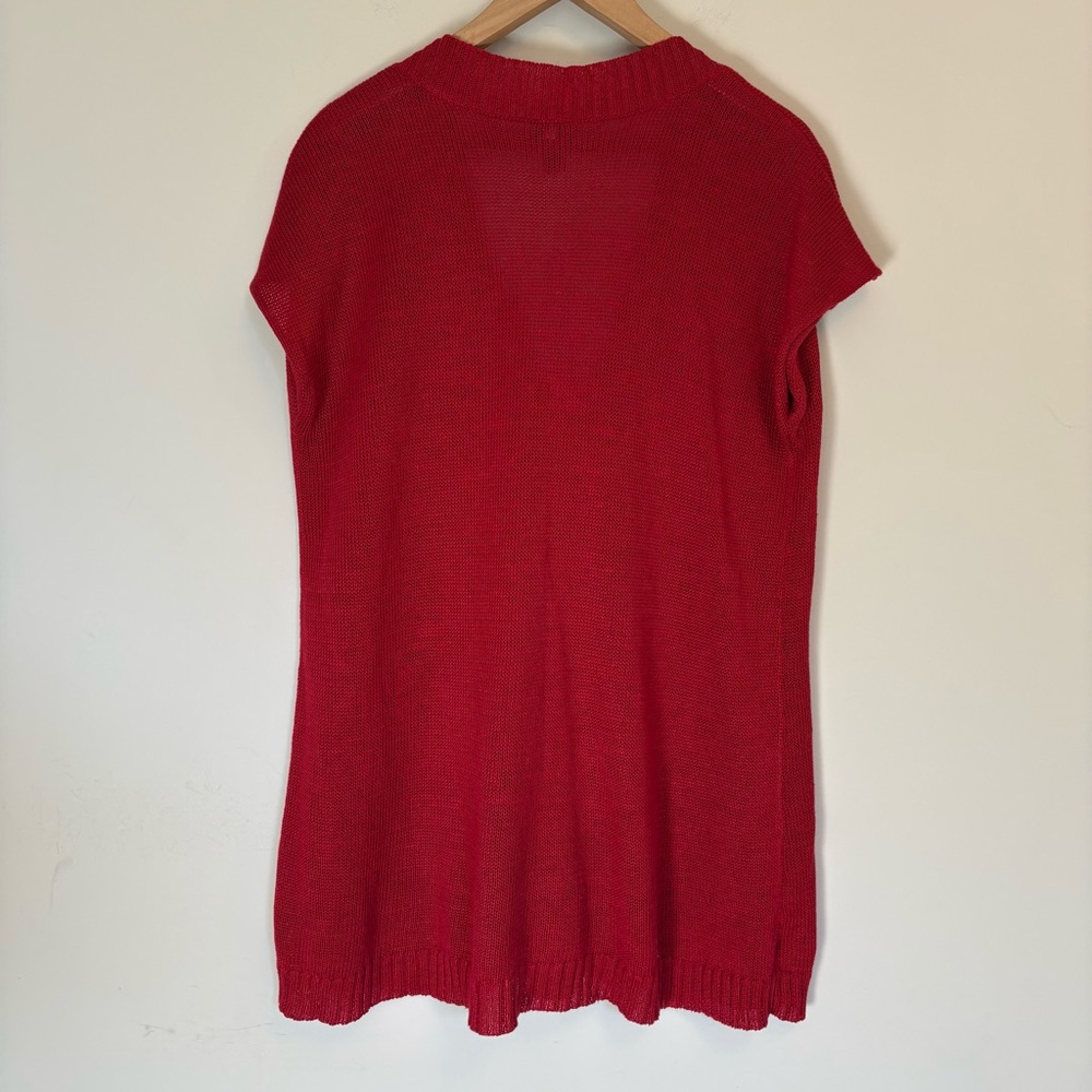 Eileen Fisher Red 100% Hemp Deep-V-Neck Over-Sized Cap Sleeve Sweater Size L - Picture 2 of 8